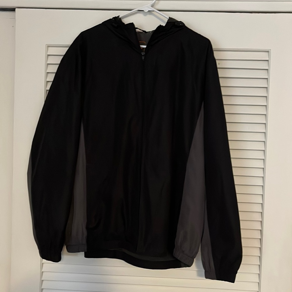 EUC Men’s Large Avia Black/Grey Hooded Windbreaker/ Rain Jacket